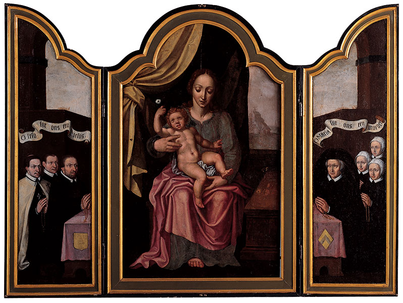Drieluik met Maria met kind en schenkers